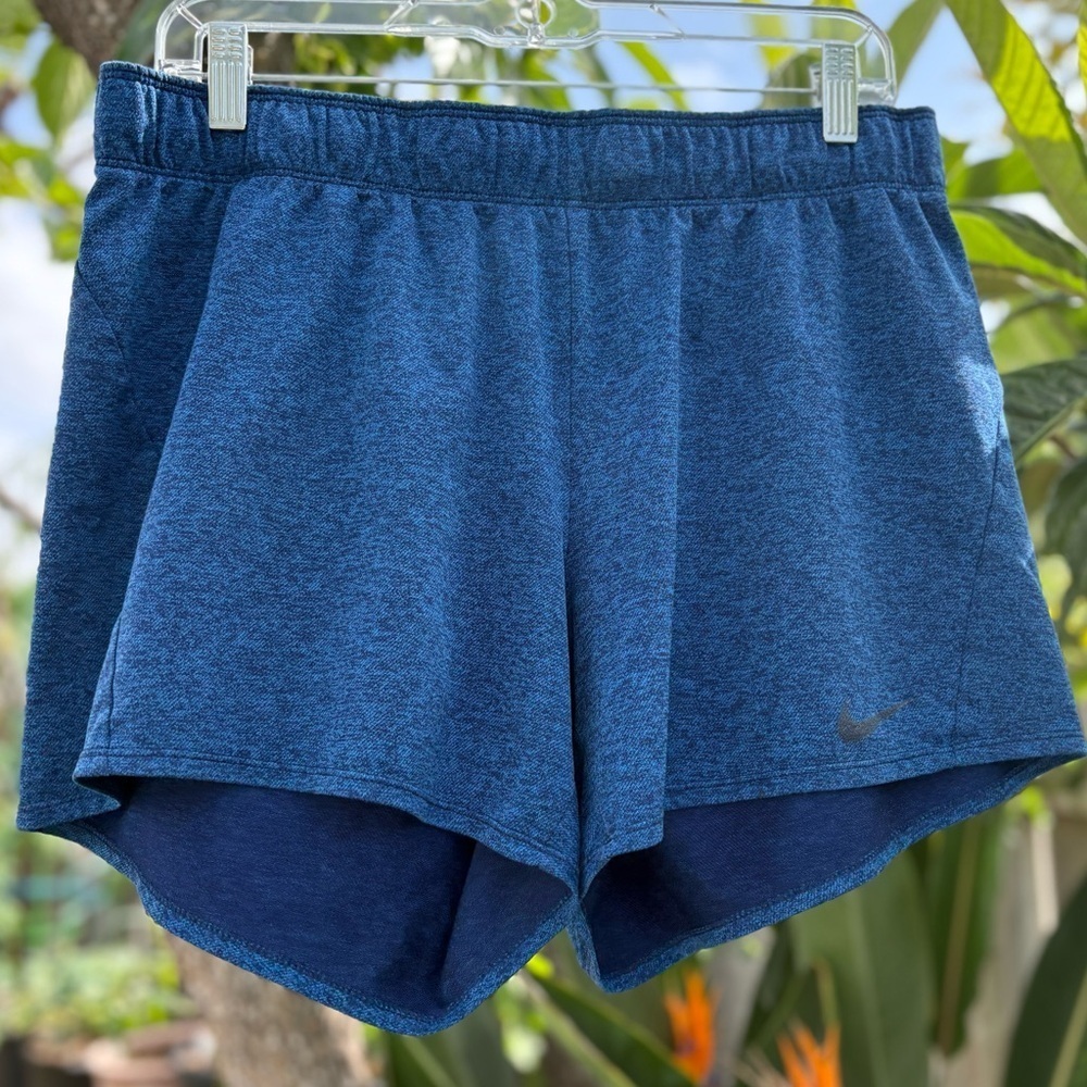 Nike Women's Heathered Blue Pull on Drawstring Dry-Fit Active Shorts